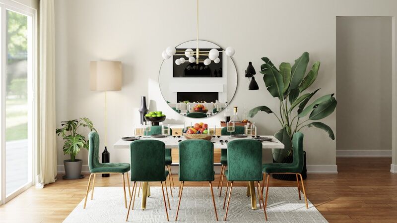 Sala de jantar com painel